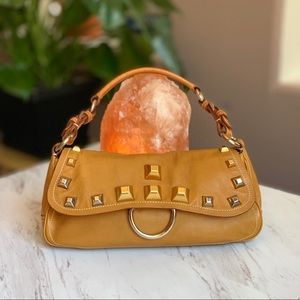 Prada Calf Leather Studded Shoulder Bag